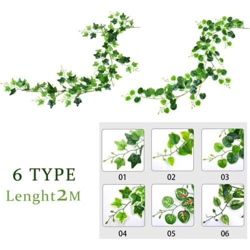 2M Artificial Ivy Leaf Plants Vine Fake Foliage Creeper Green Ivy Wreath Garland Artificial Flower Home Decor Wedding Decoration