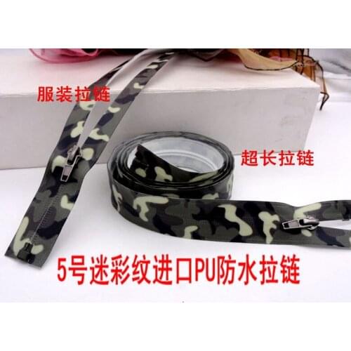 7# 5# nylon waterproof zipper open end 75cm 150cm 2pcs camouflage pattern used for coat clothes outdoor military dress garment