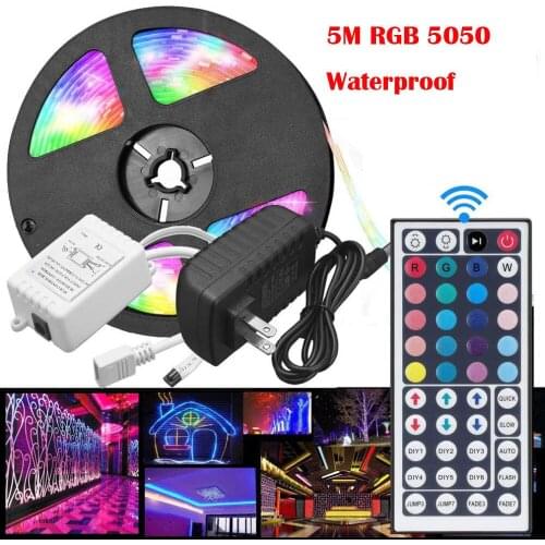 5M RGB 5050 Waterproof LED Strip light SMD 44 Key Remote 12V EU Power Full Kit