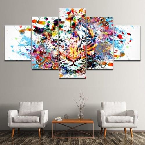 5 Pcs NO Framed Abstract Colorful Tiger HD Wall Picture Decorative Oil Painting On Canvas Home Decoration For Living Room