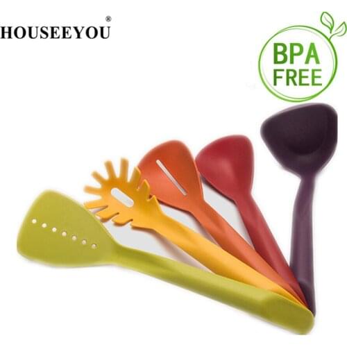 HOUSEEYOU 5PCS Nylon Heat Resistant Kitchen Cooking Utensils Spatula Non-Stick Baking Tool Tongs Ladle Gadget Easy To Use