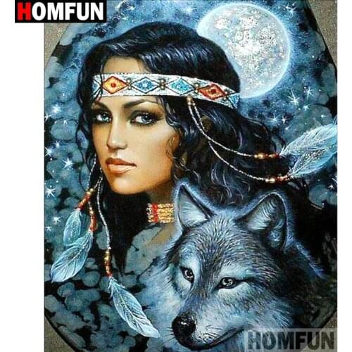 HOMFUN Full Square/Round Drill 5D DIY Diamond Painting "Beautiful wolf" 3D Diamond Embroidery Cross Stitch Home Decor A18852