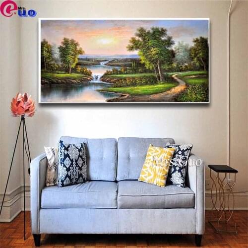 Full Square/Round Drill 5D DIY Diamond Painting "River Banks, Green Trees " Embroidery Diamond Cross Stitch 5D Home Decor Gift