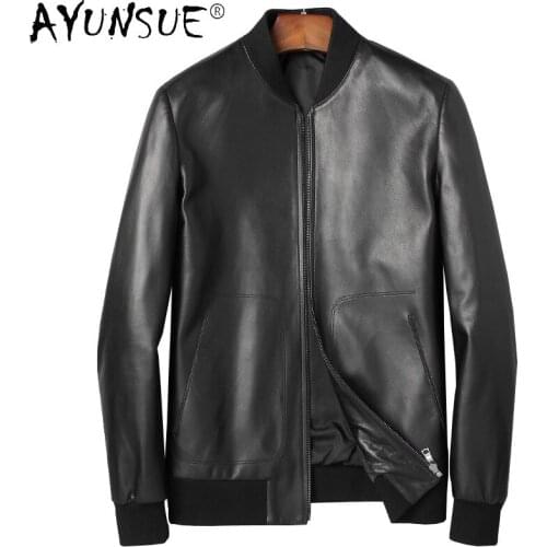 AYUNSUE 2021 Real Sheepskin Leather Coat Autumn Black Biker Jackets for Men Light Thin Jackets Mens Clothing Veste Homme Gmm4