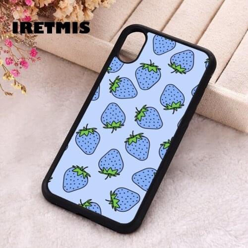 Iretmis 5 5S SE 2020 Phone Cover Case for iPhone 6 6S 7 8 Plus X Xs XR 11 12 Mini Pro Max Silicone TPU Strawberry blue