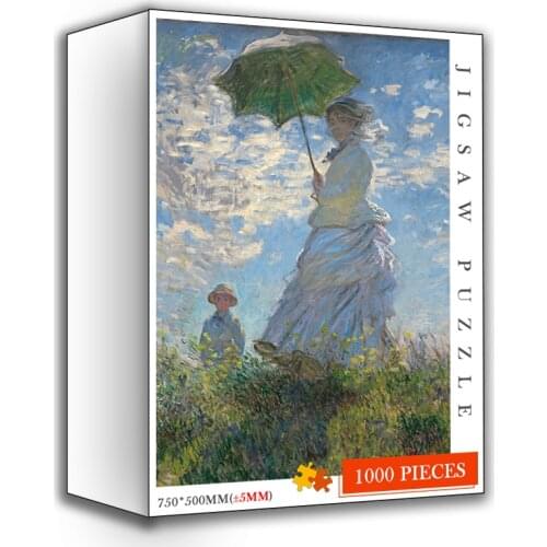 Wooden Jigsaw Puzzle 1000 Pieces Monet Femme A L'ombrelle Puzzles Toys World Famous Oil Painting Adults Customized Puzzle Toys