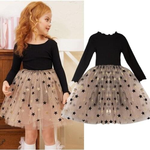 Girls Princess Dress Kids Winter Long Sleeve Sequin Star Clothes 2 3 4 5 6 7 Year Children Wedding Birthday Party Tutu Vestidos