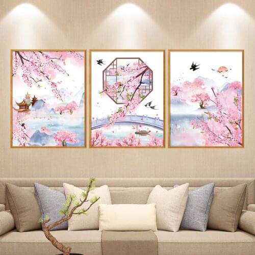 Peach Blossom Wall Stickers Flowers Chinese Style Bedroom Living Room Sofa TV Backdrop Wall Decoration Aesthetic Wallstickers