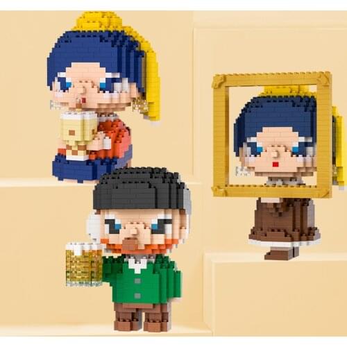 Artist Cartoon Character Model Building Block Toy DIY Cartoon Girl Van Gogh Assembling Diamond Building Block Decor Toy No Box