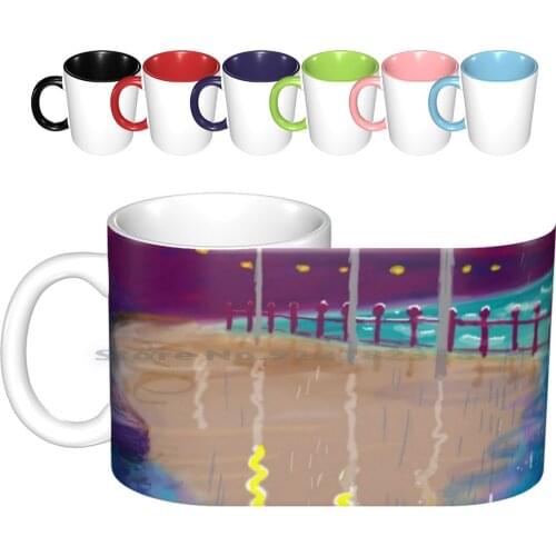 Rainy Night On Bridlington Promenade Ceramic Mugs Coffee Cups Milk Tea Mug Rainy Night Bridlington Promenade Purple Blue David