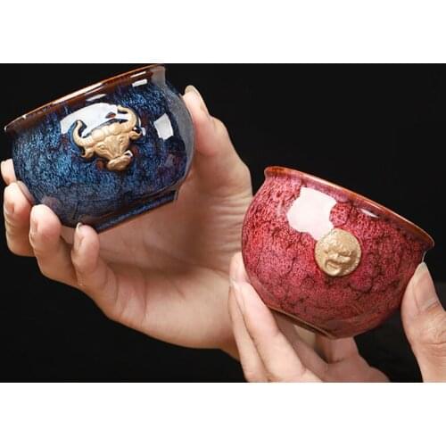 Ceramic 200ml Tea Cup Bowl Teaware Jun Kiln Change Glaze Master Hat Tea Cup Kung Fu Tea Cup Set
