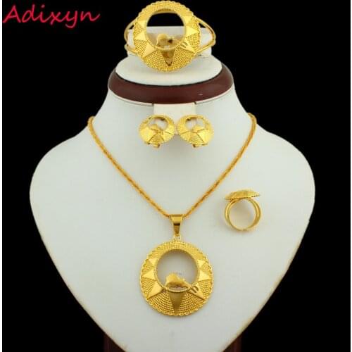 Adixyn Ethiopian Jewelry sets 24K Gold Color Necklace/Earring/Pendant/Bangle/Ring Eritrea Africa/Kenya Bride Wedding sets