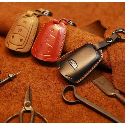 Crazy Horse Leather Car Key Case For Cadillac ATS-LSRX XTS CTS XT5 CT6 Cover Keys Bag Keychain Auto Accessories