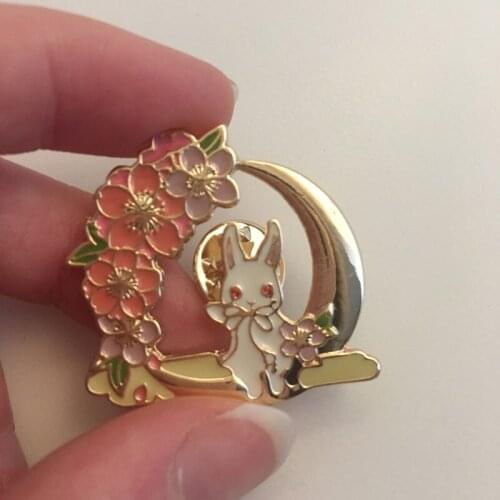 Beautiful Cute Eclipses Blossom Bunny Hard Enamel Pins Pastel Cherry Blossoms Brooches Backpack Hat Bag Collar Lapel Badges