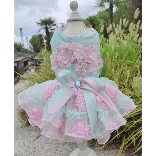 Summer Puppy Dog Fashion Dresses Handmade Flower Bowknot Lace Wedding Tutu Dress For Small Dog Pet Clothes Coats Costumes Poodle
