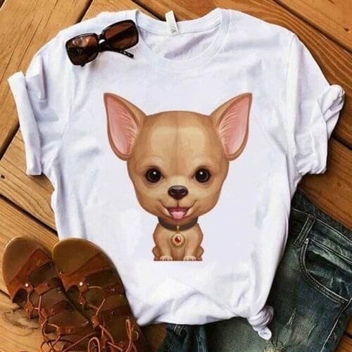 FIXSYS Summer New Fashion Tee Shirt Cute Cartoon Chihuahua Lover Print TShirt Women Funny Dog Design Lovely Girl T-shirt