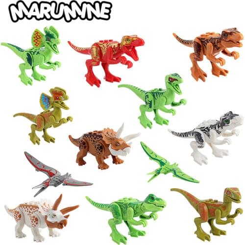 Marumine 6PCS/Lot Dinosaur Figurines DIY 12 Styles Building Blocks Educational Toys Classic Bricks Dinosaur World For Children