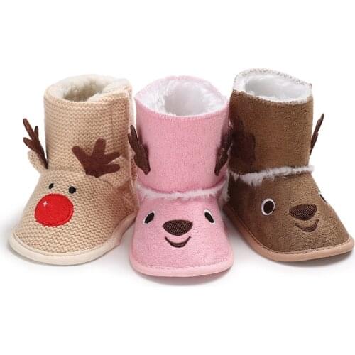 Cute Snow Cotton Warm Boots Infant Soft Soled Newborn Winter Baby Shoes for Girl Anti-slip Christmas Booties 0-18M
