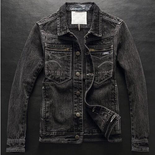 Fashion Men Automotive Jean Jackets Plus Size 3XL Mens Bomber Denim Jacket Coats Black Color Mens Overcoats European Style A145