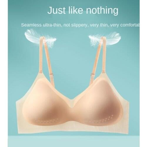 MiiOW Ultra-thin Underwear Womens Summer Thin Seamless Bra Without Steel Ring Gathered Big Breasts Show Small Sports Vest Bra