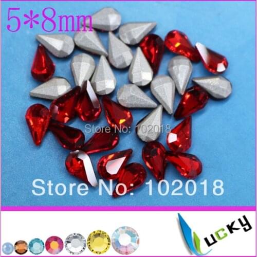 New fancy Wholesale Slim Drop Shape Pointback Rhinestones 1440 5*8mm Red/Siam Color Pointback crystal Beads without metal Claw