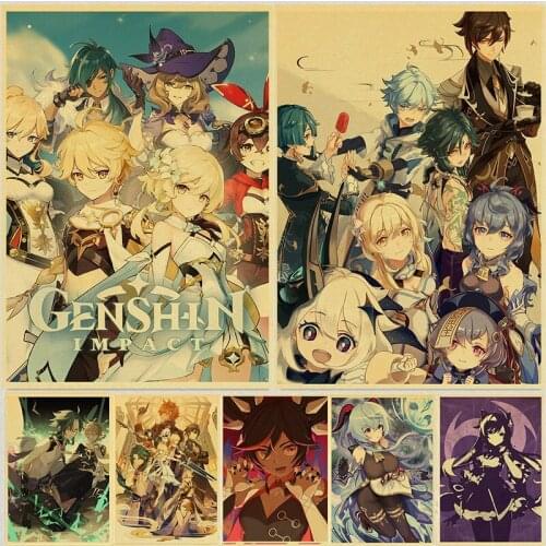 Genshin Impact Game Character Posters Kraft Paper Prints Home Decor Game Player Like Wall Art Paintings Sticker In Game Room