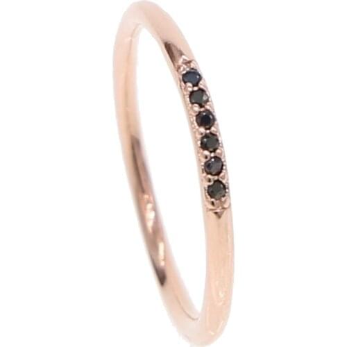 Simple classic rose gold pave black cubic zirconia thin skinny round band engagement delicate dainty minimal girl women ring