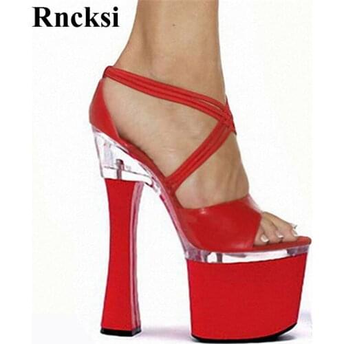 Rncksi Fashion New Square Heels And Sexy Shoes Comfortable Women Sandals With Patform 18cm High Heels Pole Dance Party Sandals