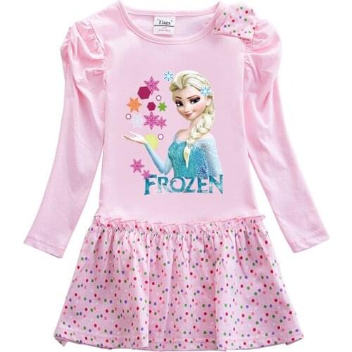 Girls Pink Frozen Spotted Dress Children Cotton Clothes Baby Minnie Frock Kid Fashion Autumn Costume Strawberry Princess Dress
