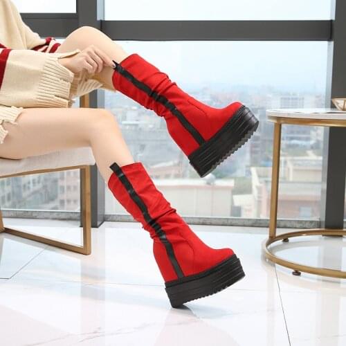 Autumn and winter fringed boots inside thickening 14 cm ultra high heel Womens boots in the tube muffin bottom female snow boot