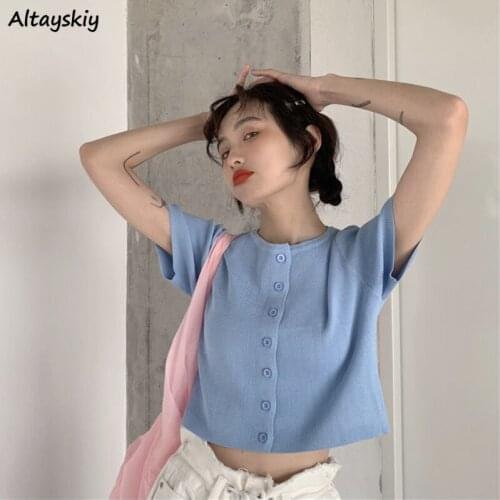 Sweater Cardigan Women Short Sleeve Slim New Vintage Summer Daily Japanese Style All-match Fashion Soft Students Sweet Elegant