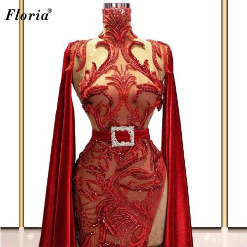 2 Designs Muslim Red Evening Dresses Floor Length Vintage Evening Gowns Middle East Prom Party Dresses Couture Vestidos De Noche