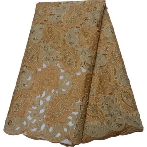 High grade (5yards/pc) red and gold hand cut African Swiss voile lace fabric with embroidery and stones for party dress CLP229