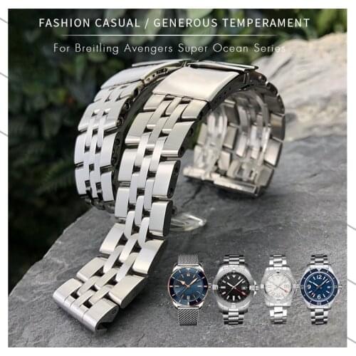 20mm 22mm 24mm High Quality Steel Watch Strap Folding Buckle Watch Band for Breitling SUPEROCEAN AVENGER Watch Bracelets for Men