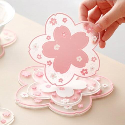 Japanese Sakura heat resistant Mat Silicone Cat Paw Claw Coaster Glitter Cup Mat Anti-slip Dining Tableware Coffee Cup Mat Pad