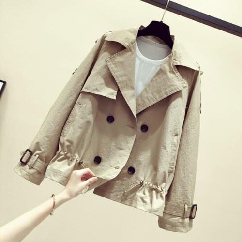 2020 Spring Autumn Women Jacket Double breasted Short Coat Long Sleeve Casual Windbreaker Female Jacket Khaki Loose Outerwear