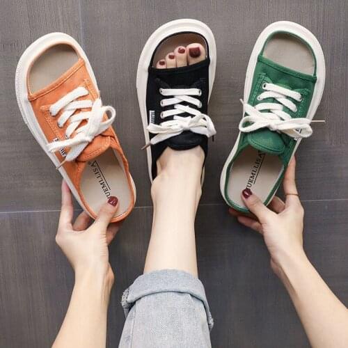 Slippers Women 2021 New Fashion Canvas Slippers Women Flat Slippers Platform Shoes Ladies Open Toe Sandals Zapatillas De Mujer