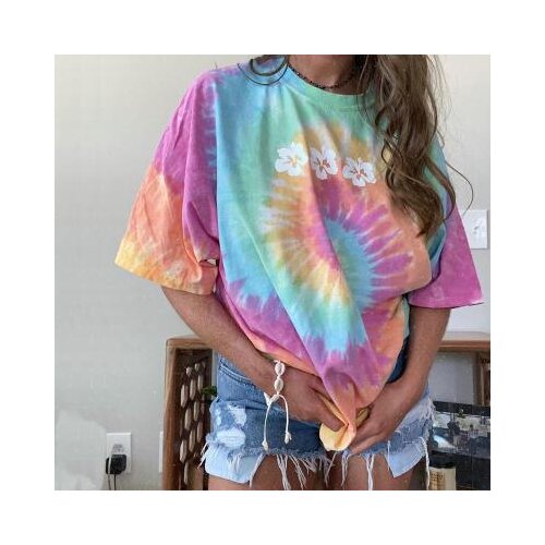 New Summer Women Tops T Shirts Hot Sale Tie-dye Print O-neck Plus Size Short T-shirts For Women Clothing Fashion