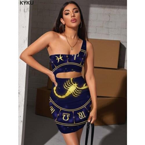 KYKU Brand Scorpio Dress Women Galaxy Hollow out Dresses Animal 3d Print Character Bodycon Dress Womens Clothing Summer New