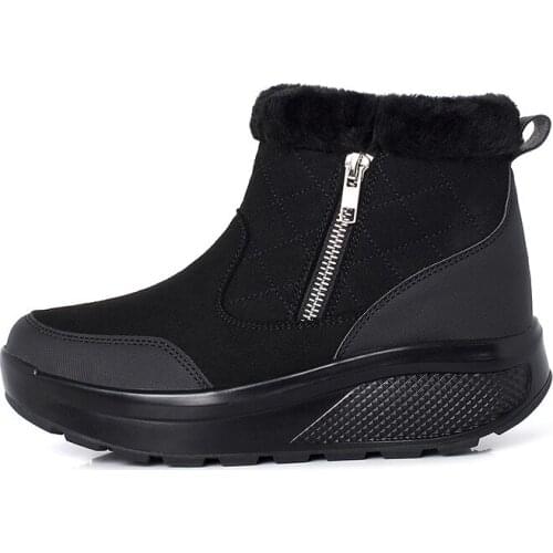 Winter Boots Round Head Thick Bottom Short Plush Womens Boots Cloth Face Zipper Opening Snow Boots Short Boots