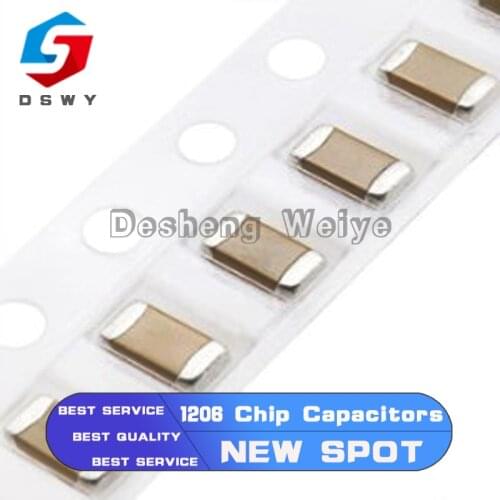 100Pcs 1206 50V SMD Thick Film Chip Multilayer Ceramic Capacitor 1pF- 22uF 10NF 100NF 1UF 2.2UF 4.7UF 10UF 22PF