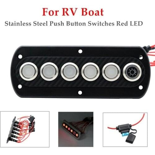 12V20A Modified 6-Position Carbon Fiber Panel Switch Stainless Steel Button Switch with Red Light for RV Boat