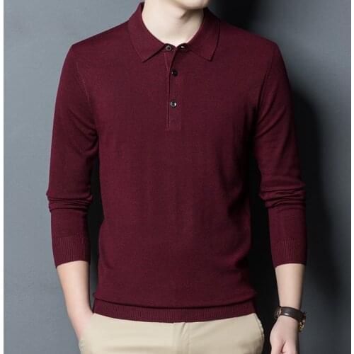 2021 Autumn New Mens Thin Knit Sweater Business Fashion Lapel High Quality Wool Sweaters Male Brand Clothing