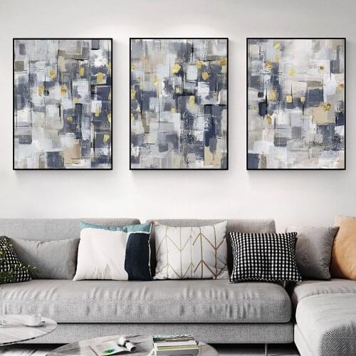 3 Panel Abstract Gemoetric Grey With Gold Painting Nordic Modern Canvas Prints And Posters Wall Art For Living Room Home Decor