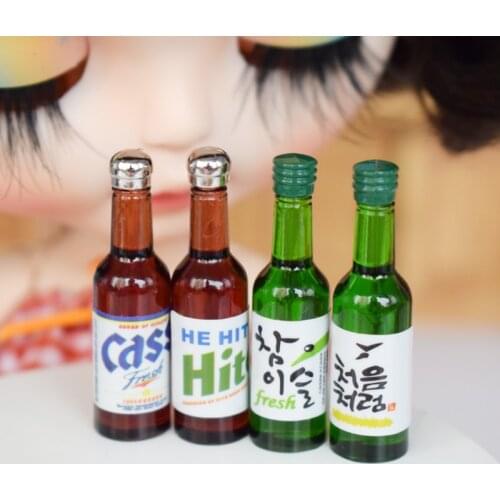 4 Bottles 1:6 Scale Dollhouse Miniature Beer Korea Soju Model Pretend Play Doll Food Drinks Toy Accessories