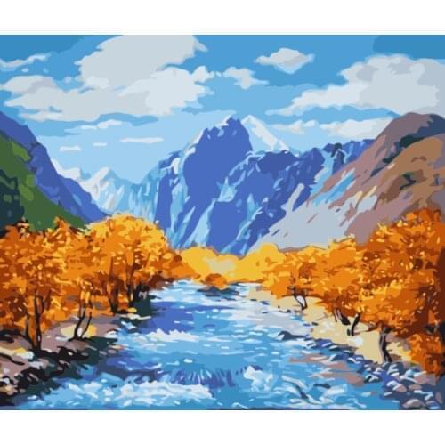40x50cm Snow Mountain Stream Oil Painting By Numbers Zero Basic Drawing Kit Oil Painting Linen Canvas Home Wall Decor DIY Gift