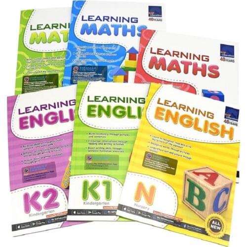 6 Books/Set Sap SAP Learning English, Math Book N-K2 Singapore Kindergarten English Problems Teaching Aids Book