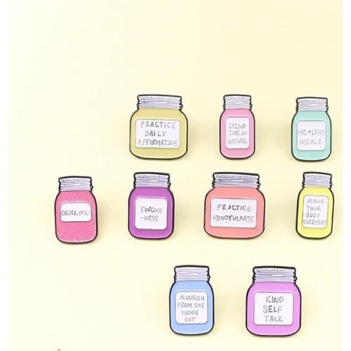 9 Styles Glass Bottle Enamel Pin Encourage Words Badge Brooch Denim Jeans shirt bag Fashion Jewelry Gift For Friends