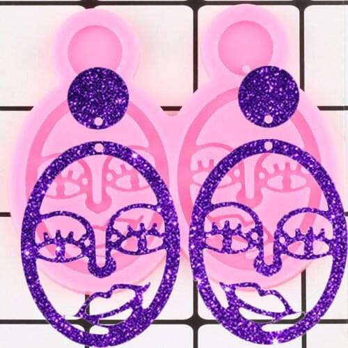 Shiny Girl Face Earrings Silicone Mold Custom Keychain DIY Handmade Charms Molds Epoxy Resin Jewelry Making Moulds Pendant Mould