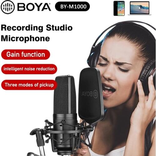 BOYA BY-M1000 Large Professional Microphone Mic Kit w/ Double-layer Pop Filter Shock Mount for Singer Vocals Studio Recording